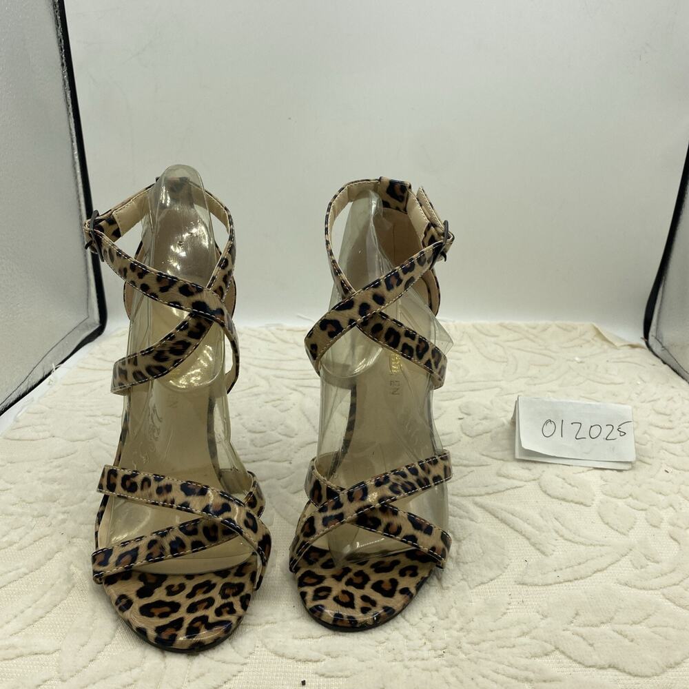 loslandifen๐Sexy Leopard Print Double Criss Cross 4.25" Hi Heel Shoes๐Sz 6